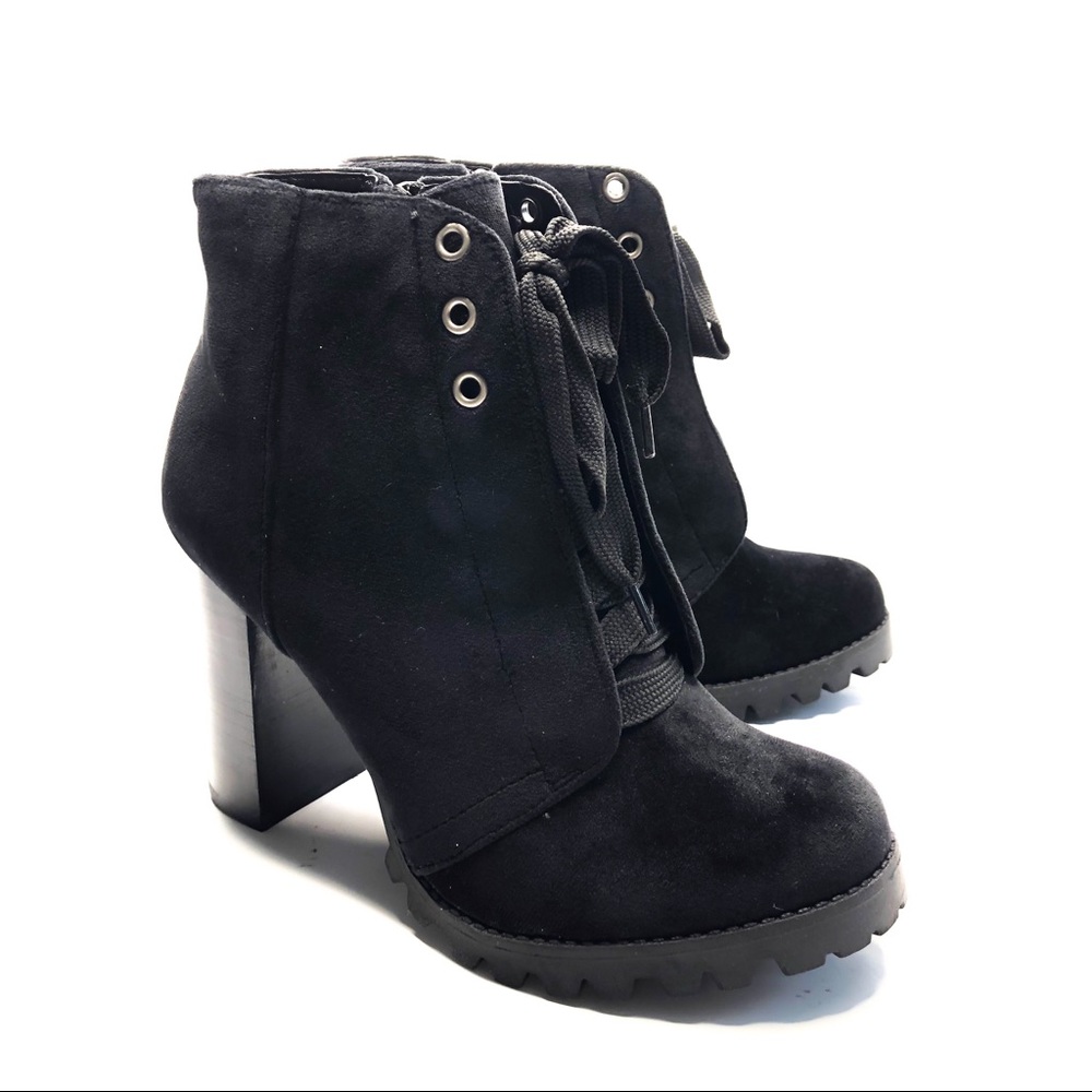NEW Call It Spring Black Lace Lug Sole Ankle Boots